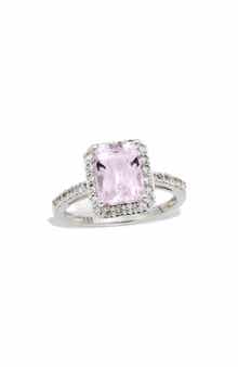 SAVVY CIE JEWELS Emerald Cut Kunzite & White Topaz Sterling Silver Ring