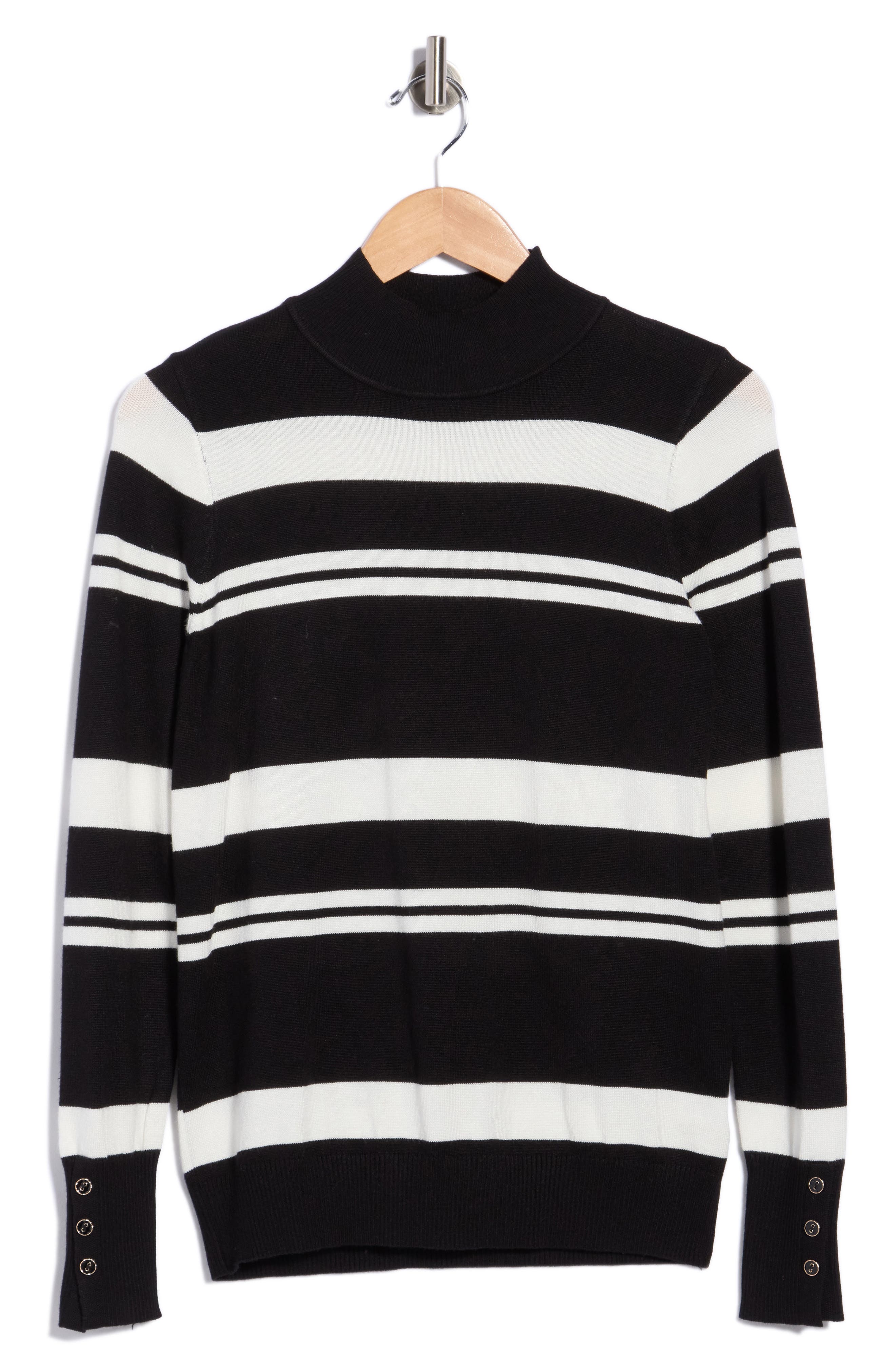 Joseph A Stripe Mock Neck Sweater In Black