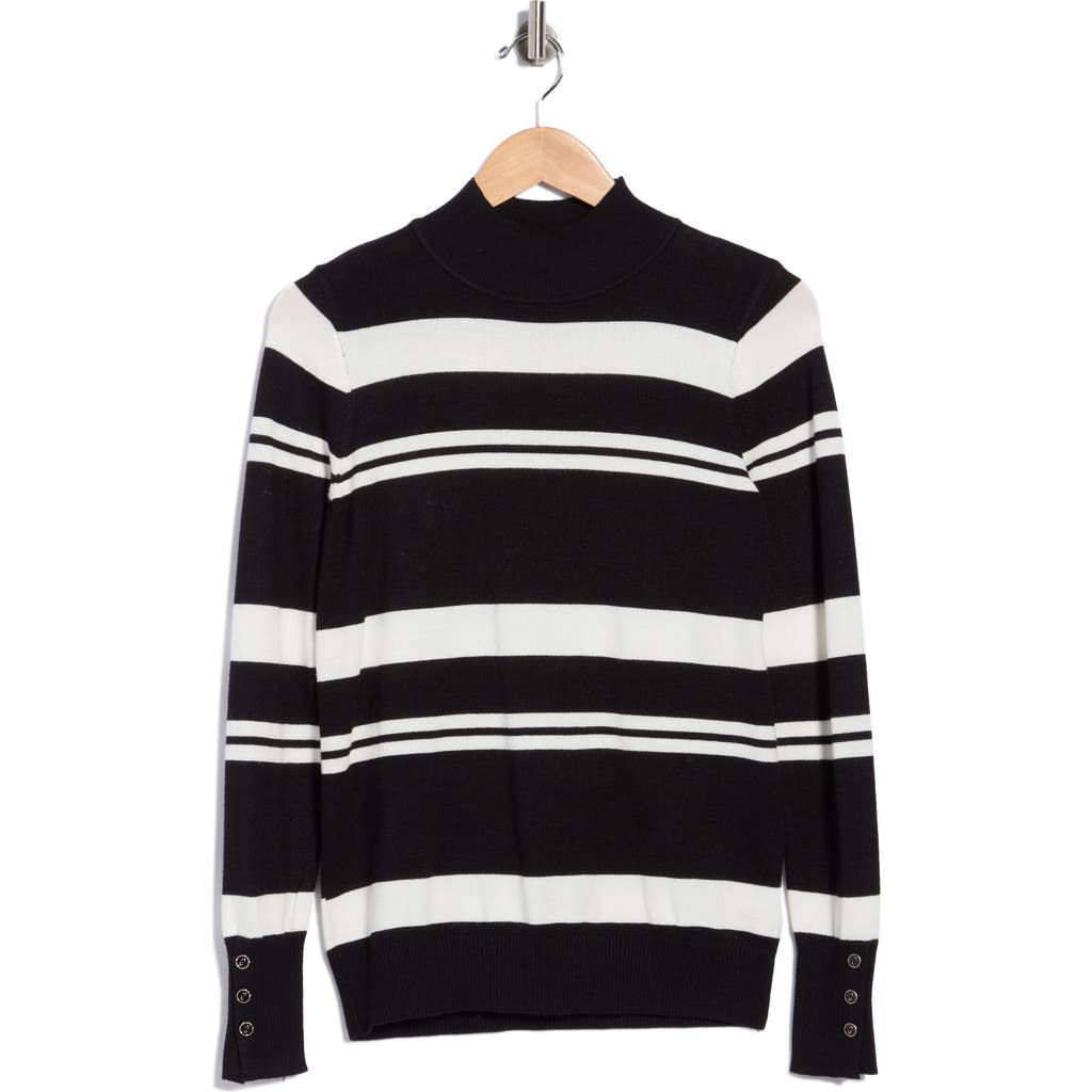 Joseph A Stripe Mock Neck Sweater In Black