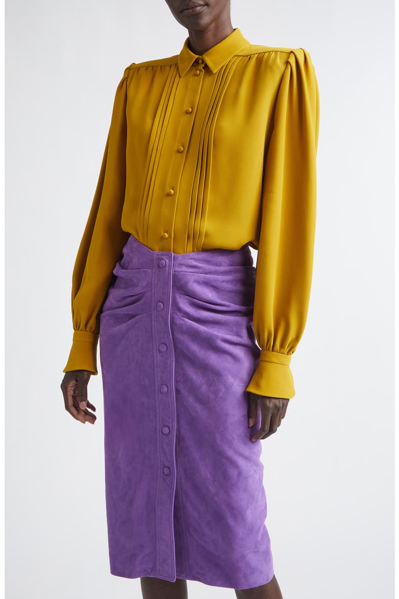 Pintuck Silk Cady Button-Up Shirt, Main, color, YELLOW