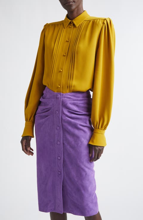 Pintuck Silk Cady Button-Up Shirt