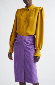 Valentino Pintuck Silk Cady Button-Up Shirt