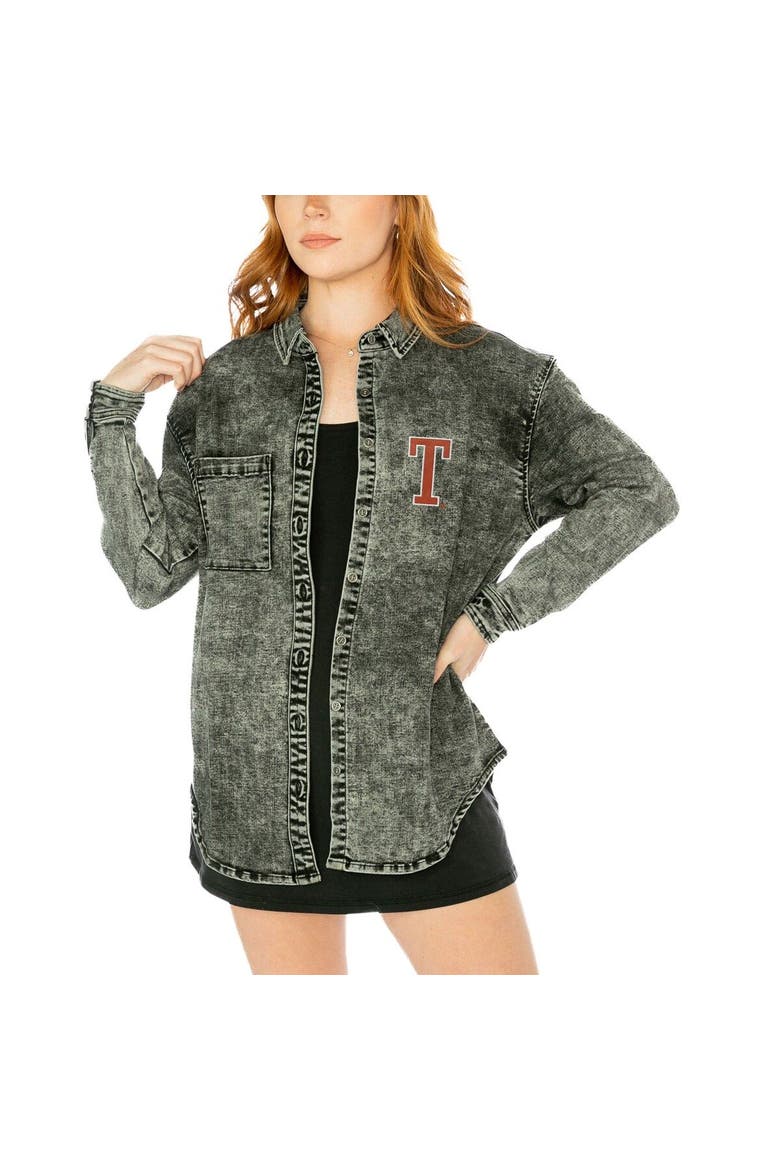 Women's Gameday Couture Charcoal Texas Longhorns Multi-Hit Tri-Blend Oversized Button-Up Denim Jacket, Main, color, Charcoal