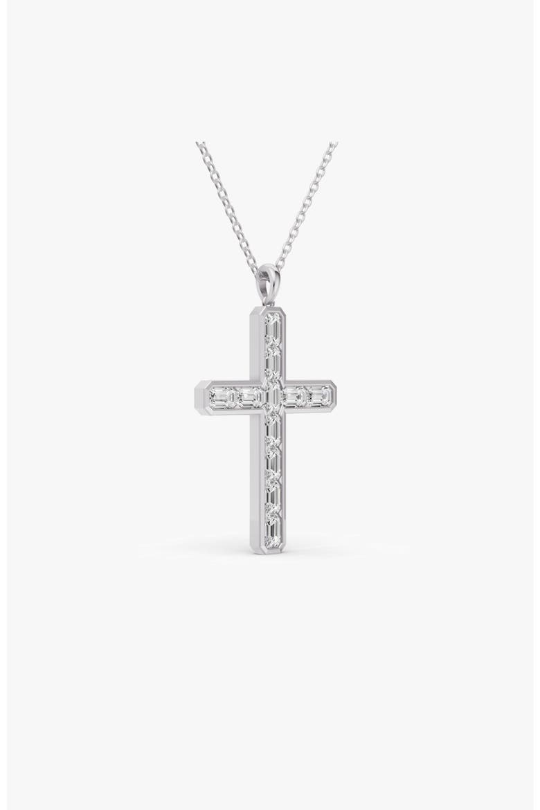 14K Gold 3 ct Sereia Emerald Cross Lab Diamond Pendant, Alternate, color, White Gold