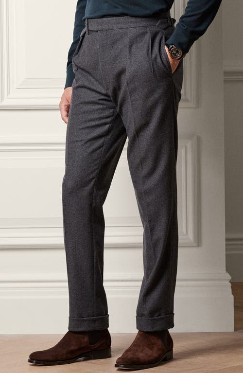 Ralph Lauren Purple Label Pleated Charcoal Grey Wool Flannel Trousers In Blue