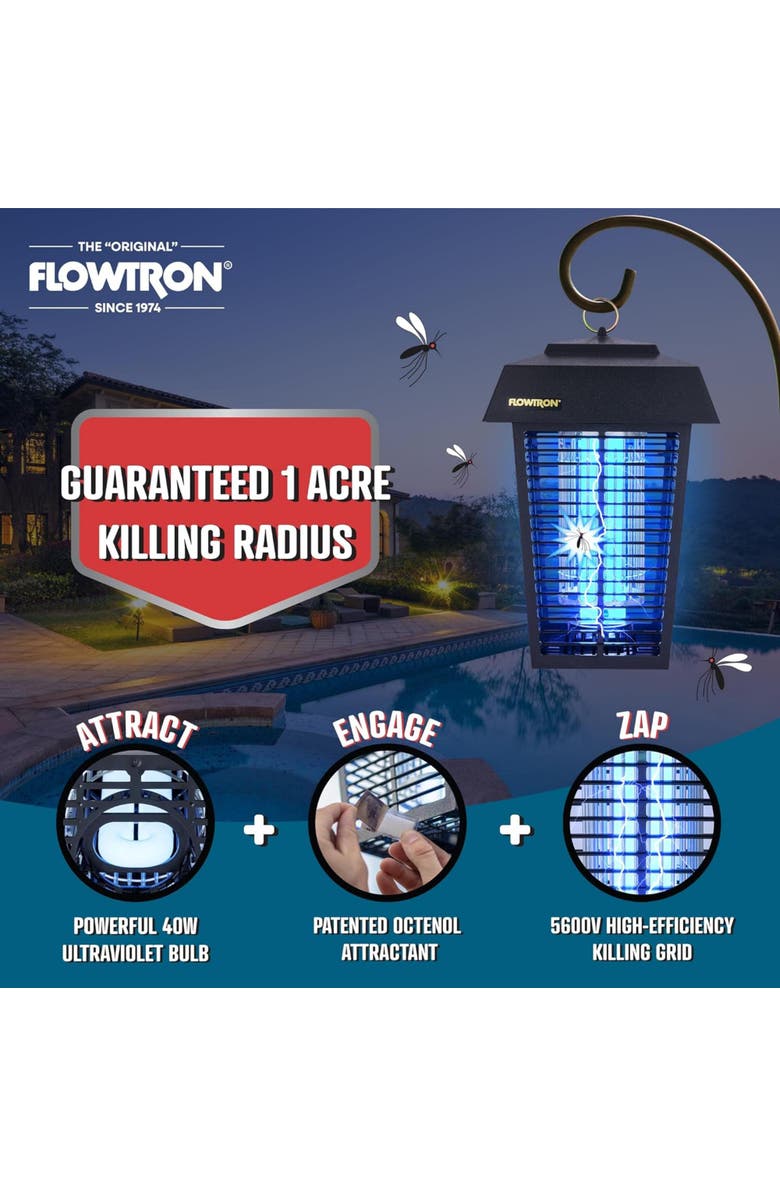 Flowtron 1 Acre Bug Zapper with 40W Bulb & 5600V Instant Killing Grid, Electric Mosquito Zapper, Alternate, color, Black