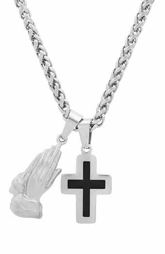 Prayer Hand & Cross Pendant Necklace