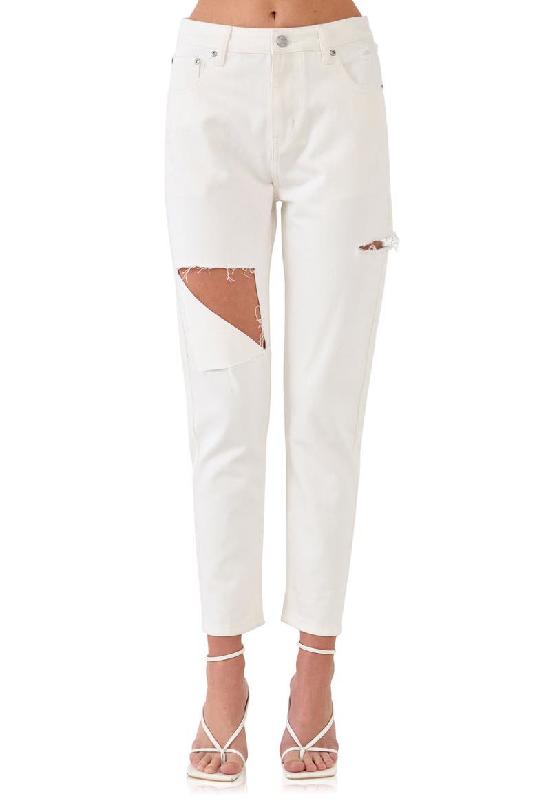 Ripped High Waist Slim Straight Leg Jeans, Alternate, color, WHITE
