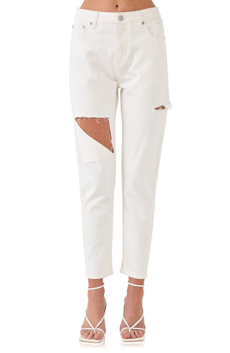 Grey Lab Ripped High Waist Slim Straight Leg Jeans, Alternate, color, White