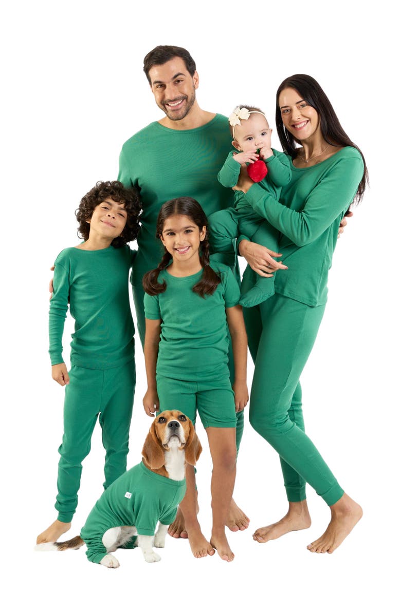 Leveret Kids Short Sleeve Cotton Solid Matching Family Pajamas, Alternate, color, Green