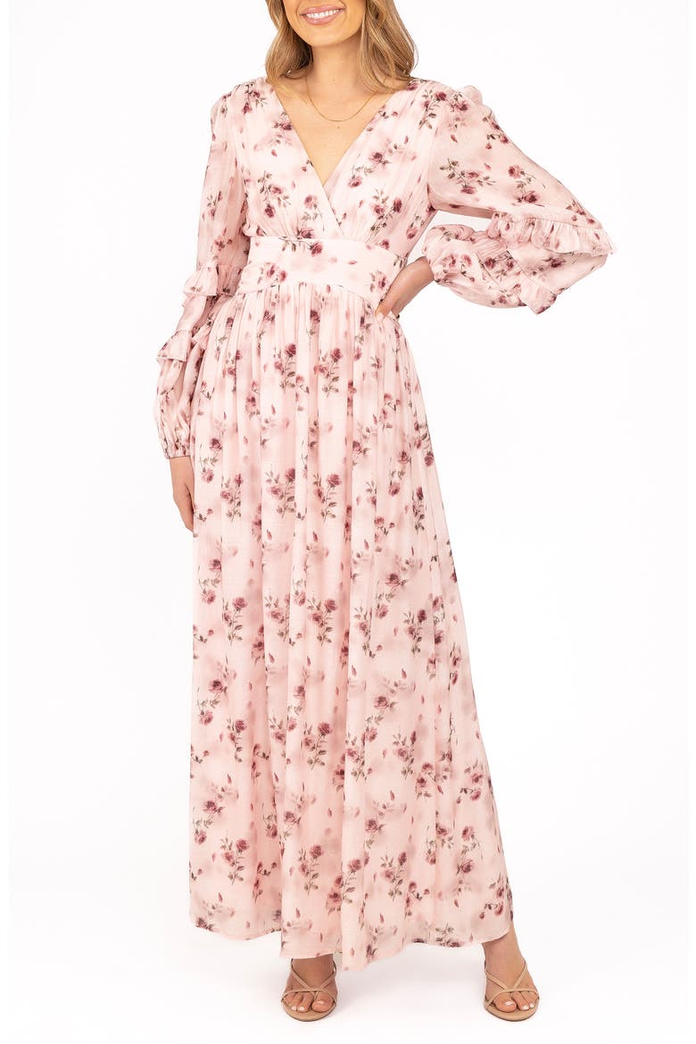 Vayla Floral Print Long Sleeve Maxi Dress, Main, color, PINK ROSE