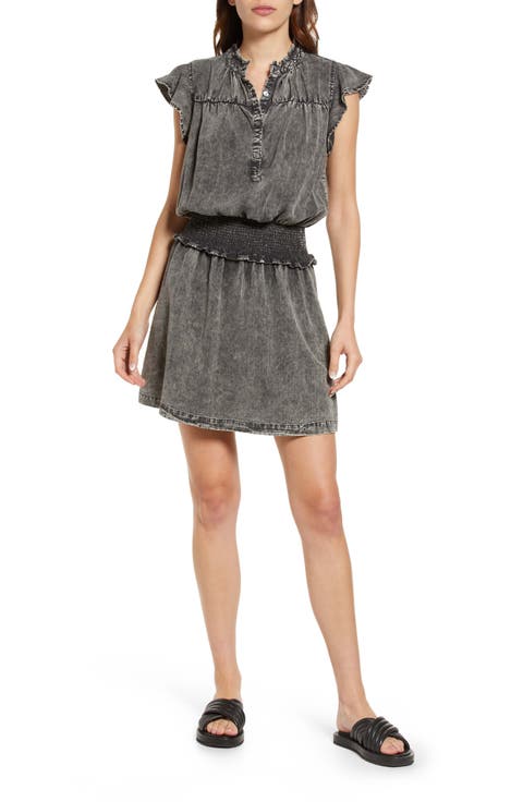 Amina Acid Wash Smocked Minidress