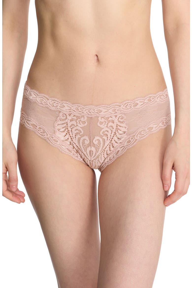 Feathers Hipster Briefs, Main, color, ROSE BEIGE LACE