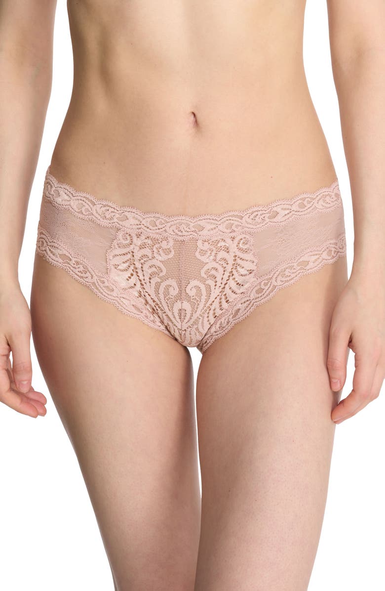 Natori Feathers Hipster Briefs, Main, color, Rose Beige Lace