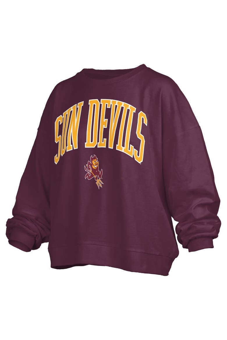 Women's Pressbox Maroon Arizona State Sun Devils Janise Arch Over Logo Waist Length Oversized Pullover Sweatshirt, Alternate, color, Maroon