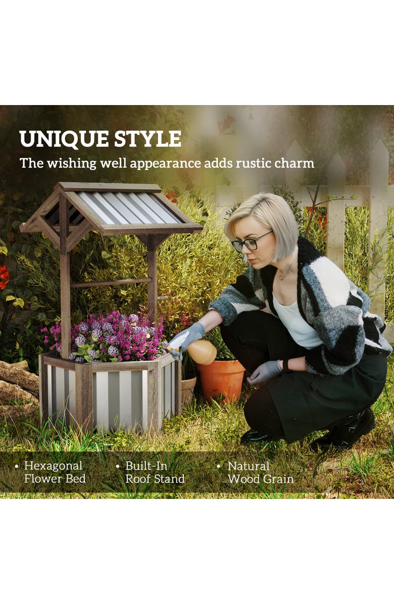 Outsunny Wooden Wishing Well Planter, Alternate, color, Light Gray