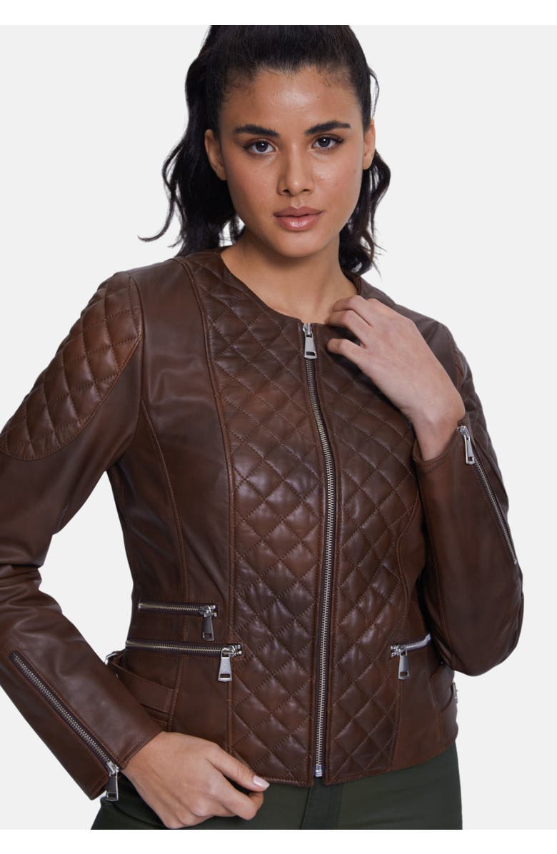 Furniq UK Edith Leather Jacket, Alternate, color, Whiskey