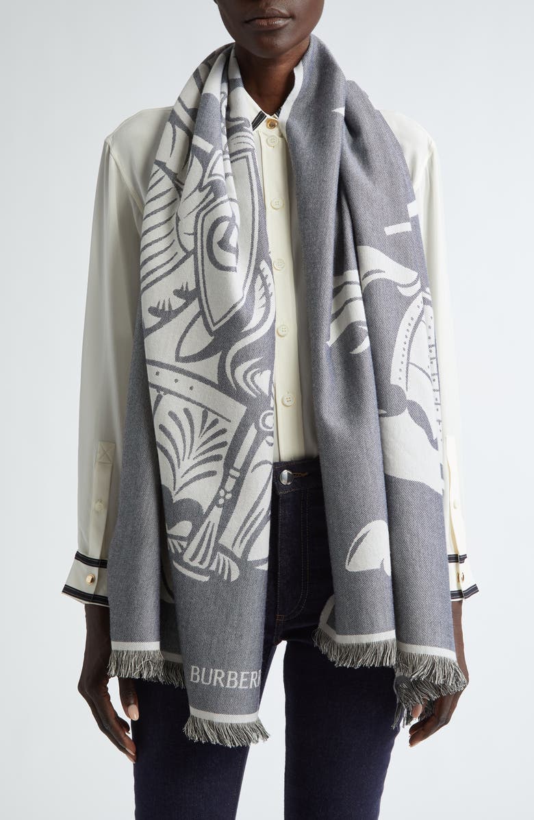 Burberry Equestrian Knight Wool & Cotton Scarf, Alternate, color, 
