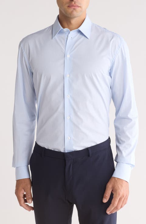 Pinstripe Cotton Twill Dress Shirt