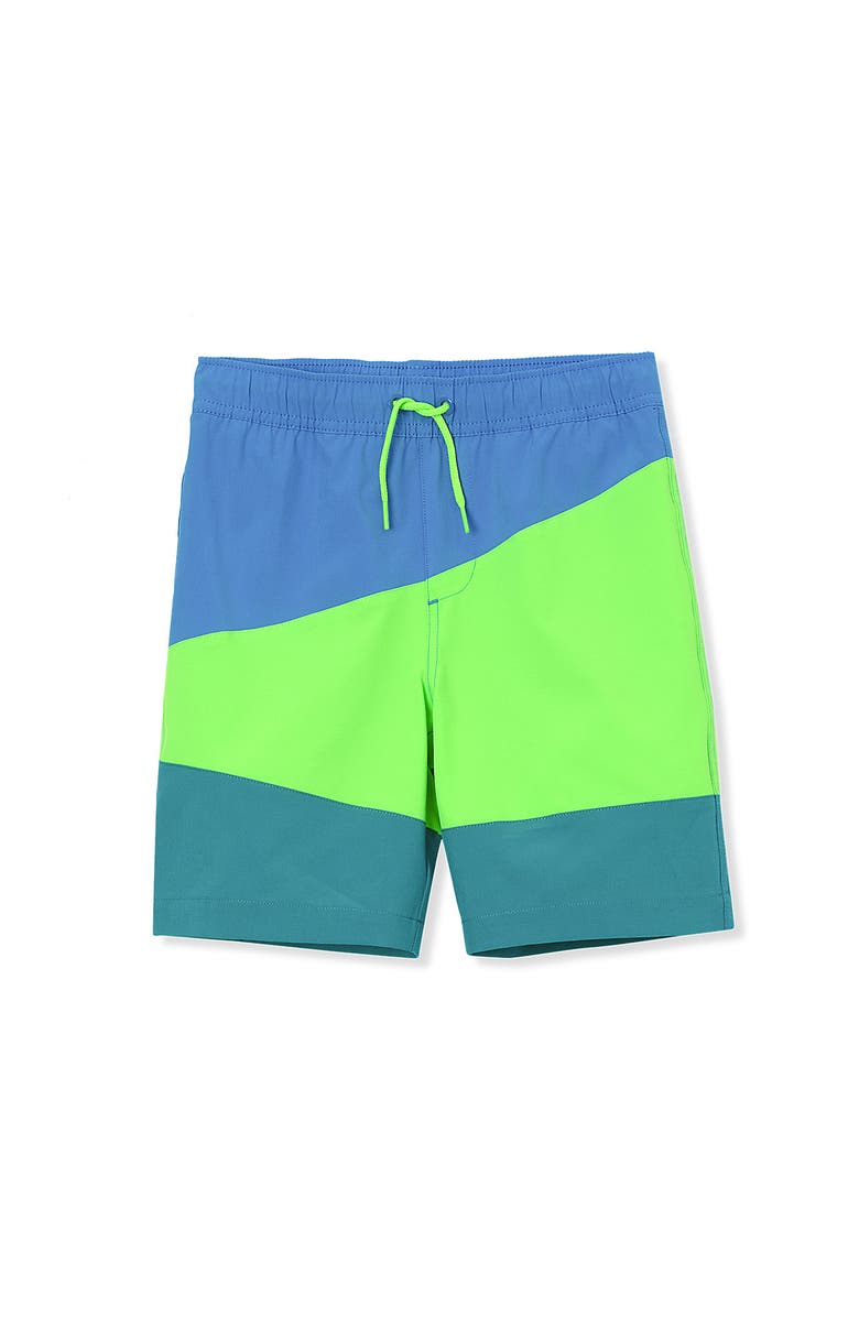 Lands' End Boys Stretch Hydroliner Sport Swim Trunk, Main, color, Neon Green Colorblock