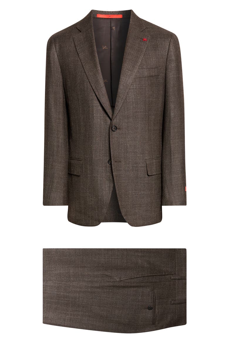 Pinstripe Wool & Silk Suit, Main, color, DARK BROWN 450