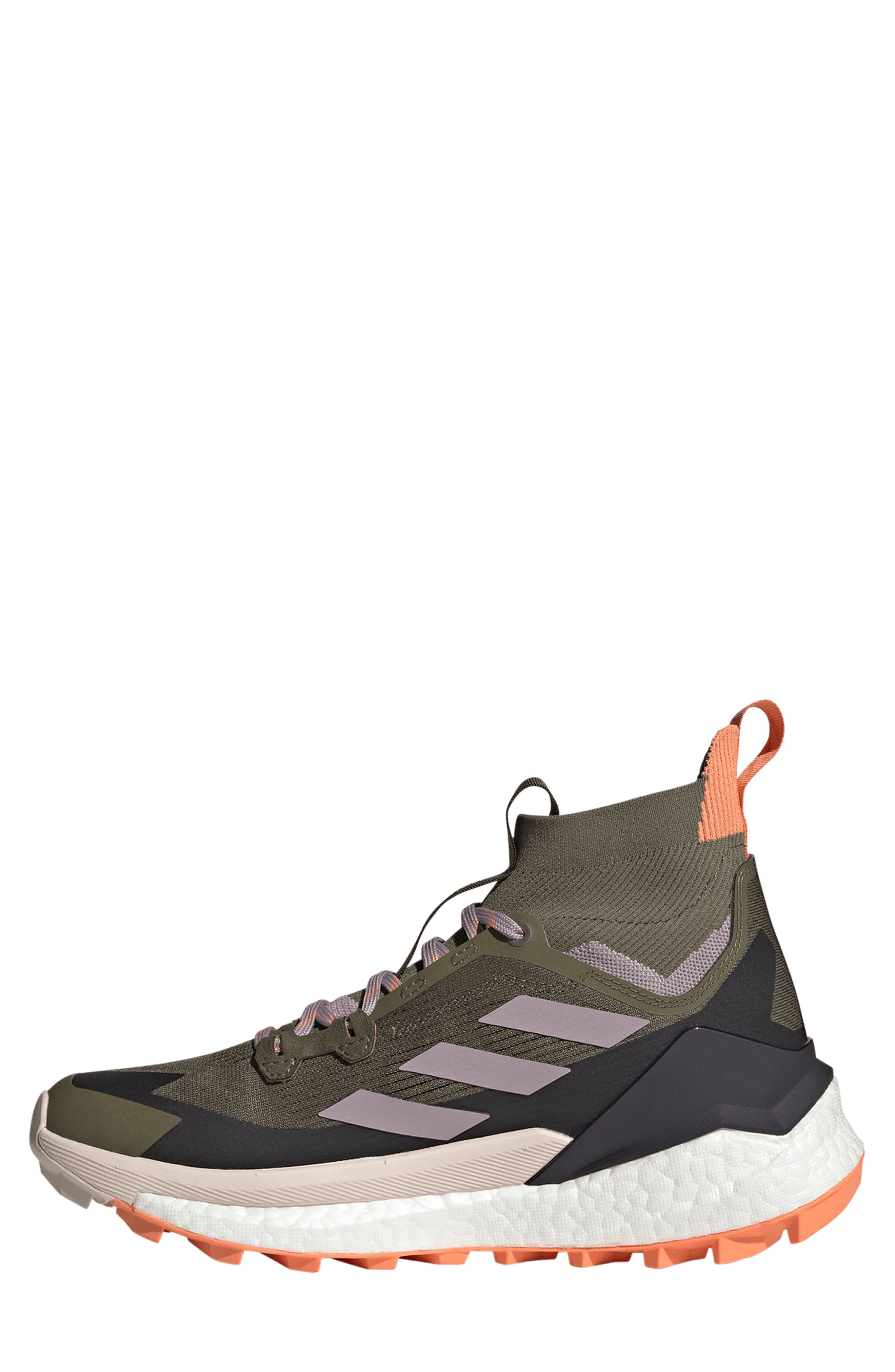 Terrex Free Hiker 2.0 Mid Gore-Tex® Waterproof Hiking Shoe, Alternate, color, OLIVE/FIG/AMBER TINT