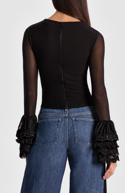 Alice And Olivia Delaina Top With Ruffle Cuff In Black
