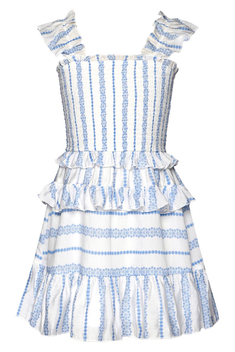 Kids' Floral Stripe Ruffle Dress, Main, color, BLUE/ WHITE