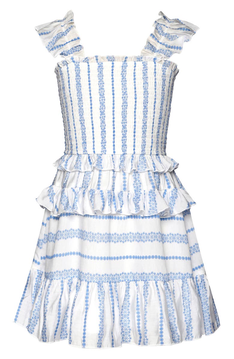 Hannah Banana Kids' Floral Stripe Ruffle Dress, Main, color, Blue/ White