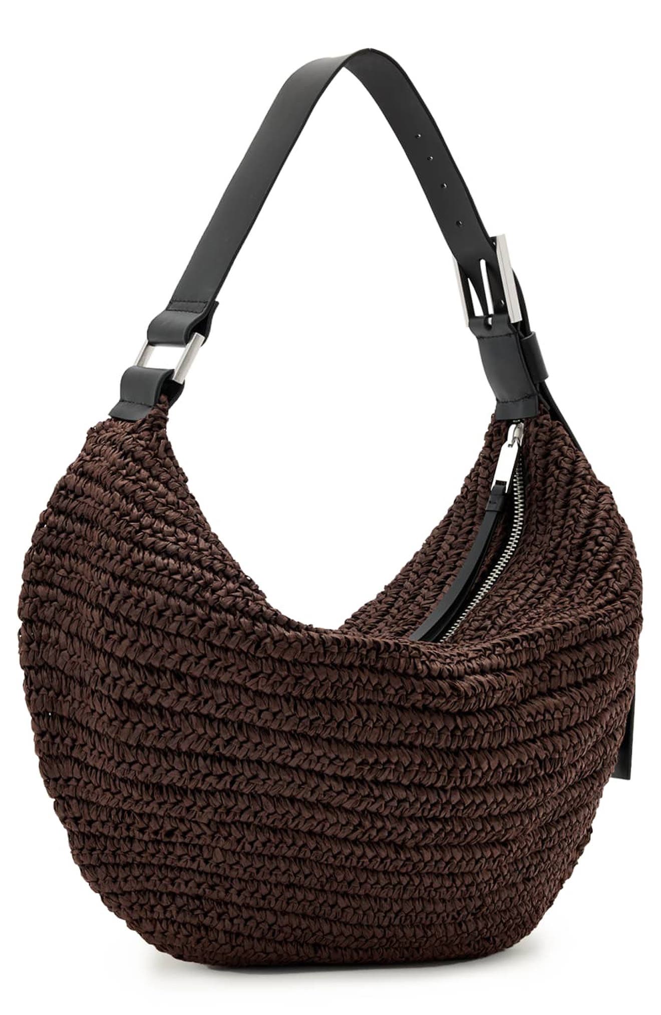 Luna Woven Straw Shoulder Bag, Alternate, color, COGNAC BROWN