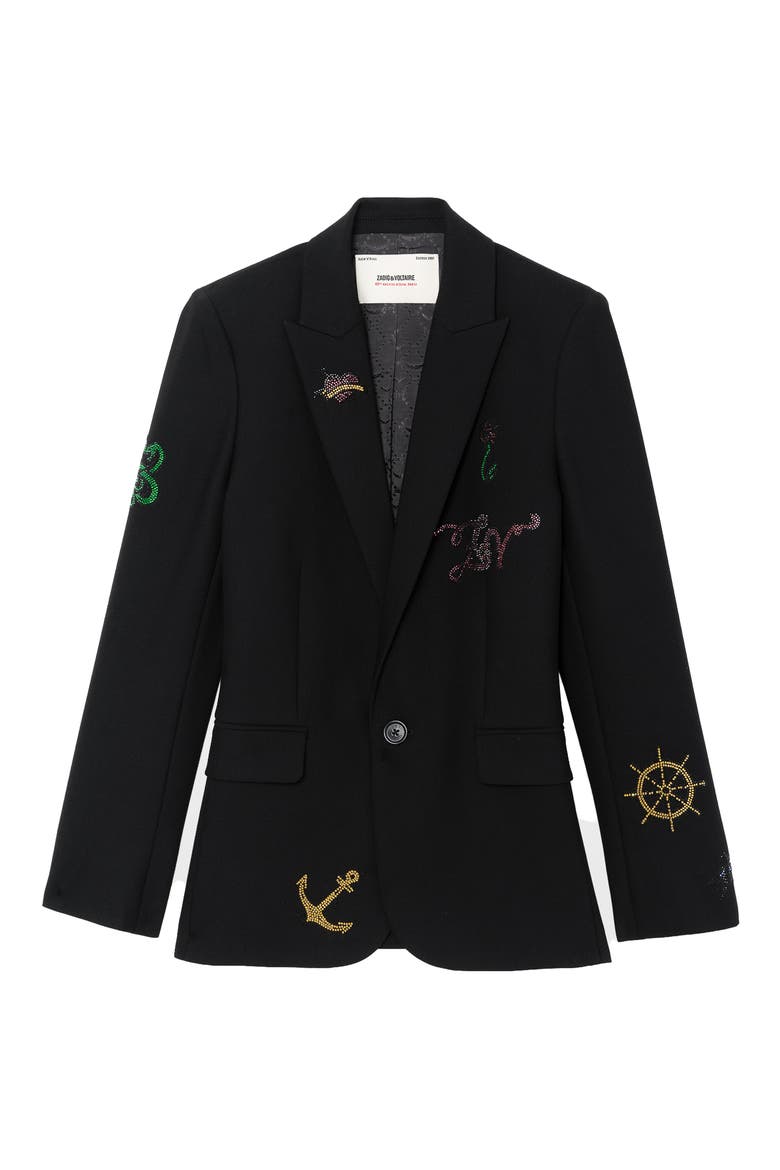 Valse Strass Embellished Blazer, Alternate, color, BLACK