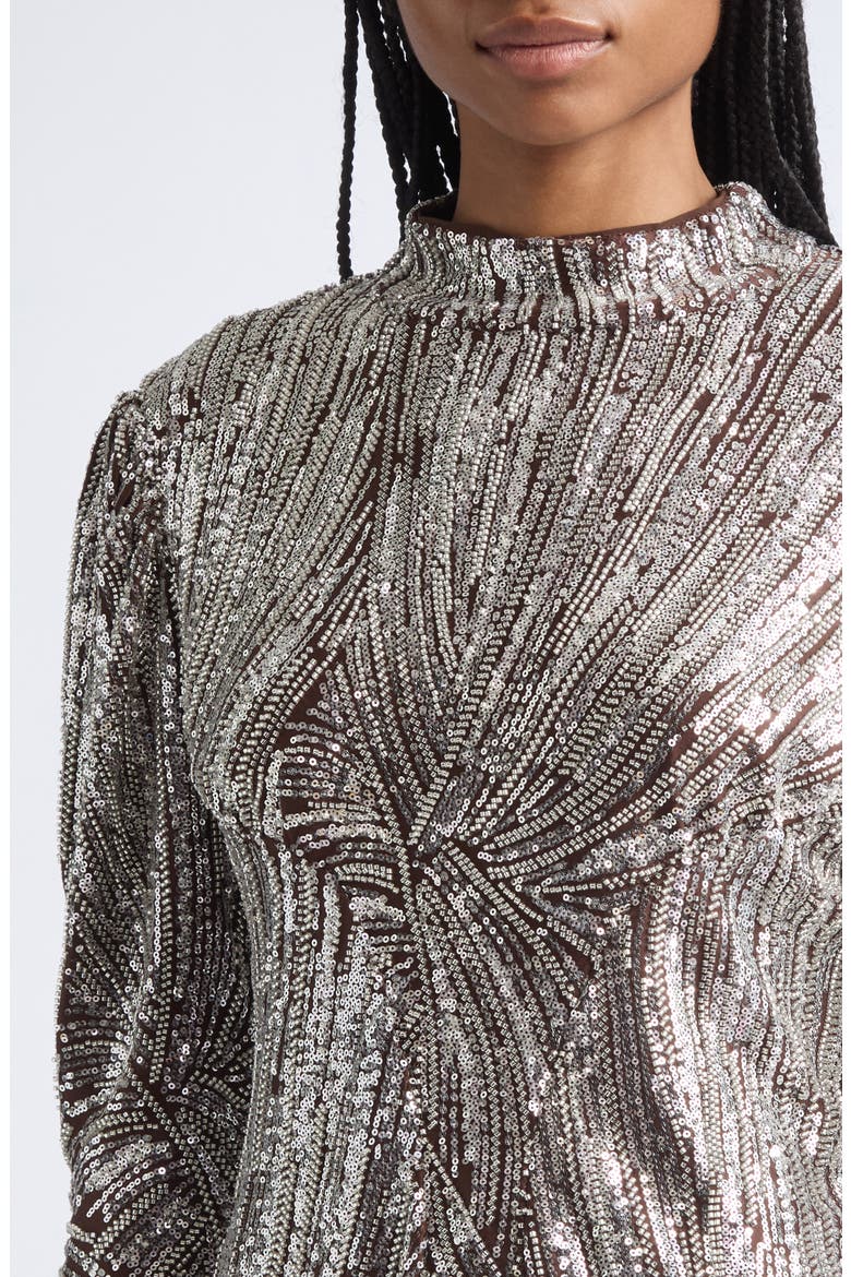 Sequin & Bead Embellished Top, Alternate, color, SILVER / BROWN