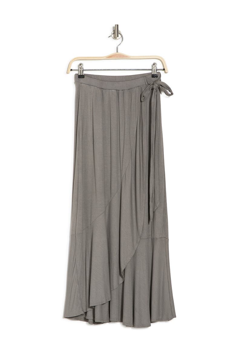 Faux Wrap Midi Skirt, Alternate, color, CHARCOAL