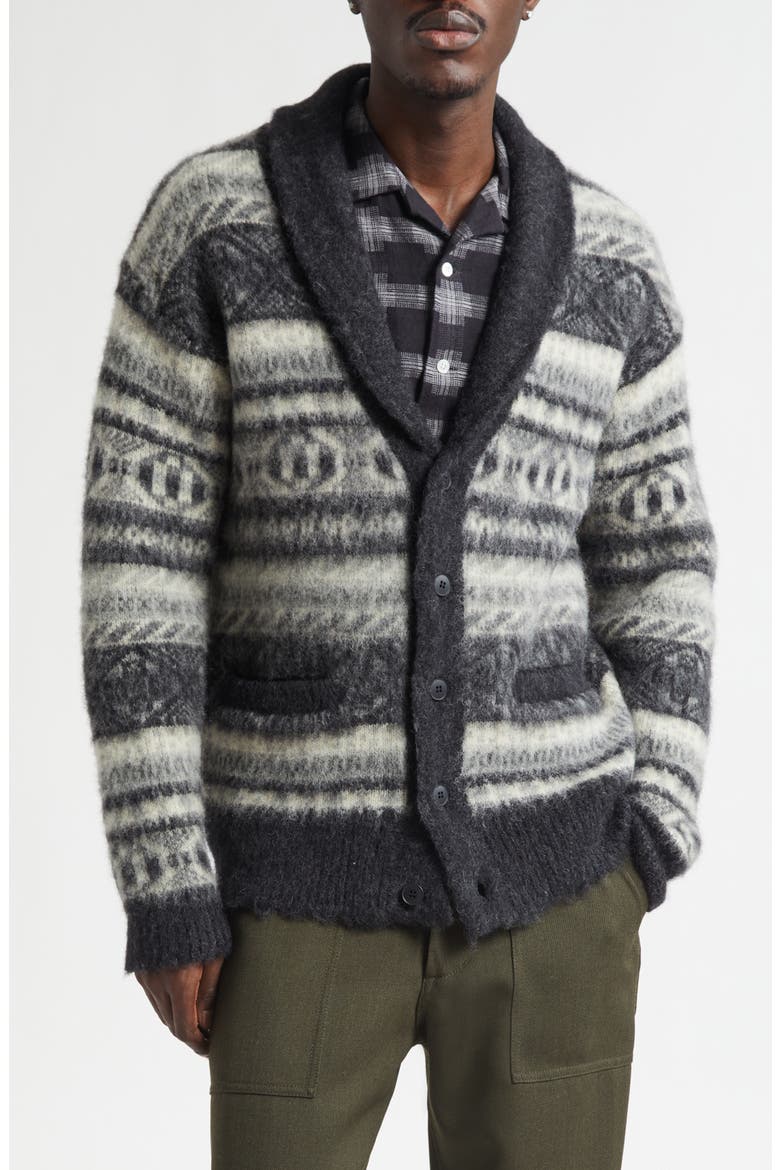 Shaggy Fair Isle Shawl Collar Cardigan, Main, color, CHARCOAL GRAY