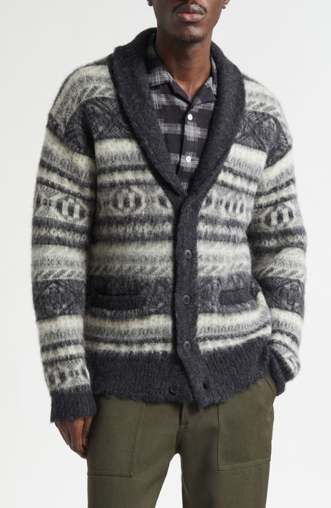 Shaggy Fair Isle Shawl Collar Cardigan