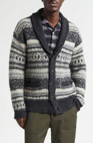 BEAMS Shaggy Fair Isle Shawl Collar Cardigan