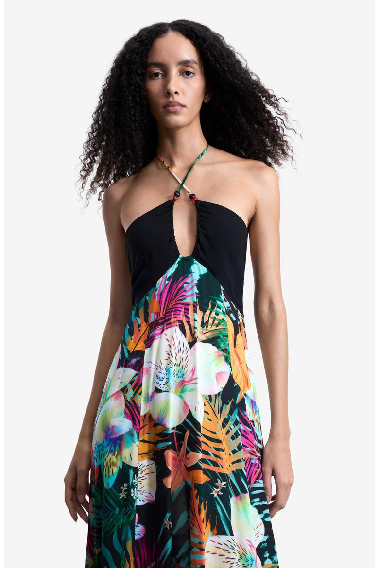 Floral Keyhole Sleeveless Maxi Dress, Alternate, color, BLACK