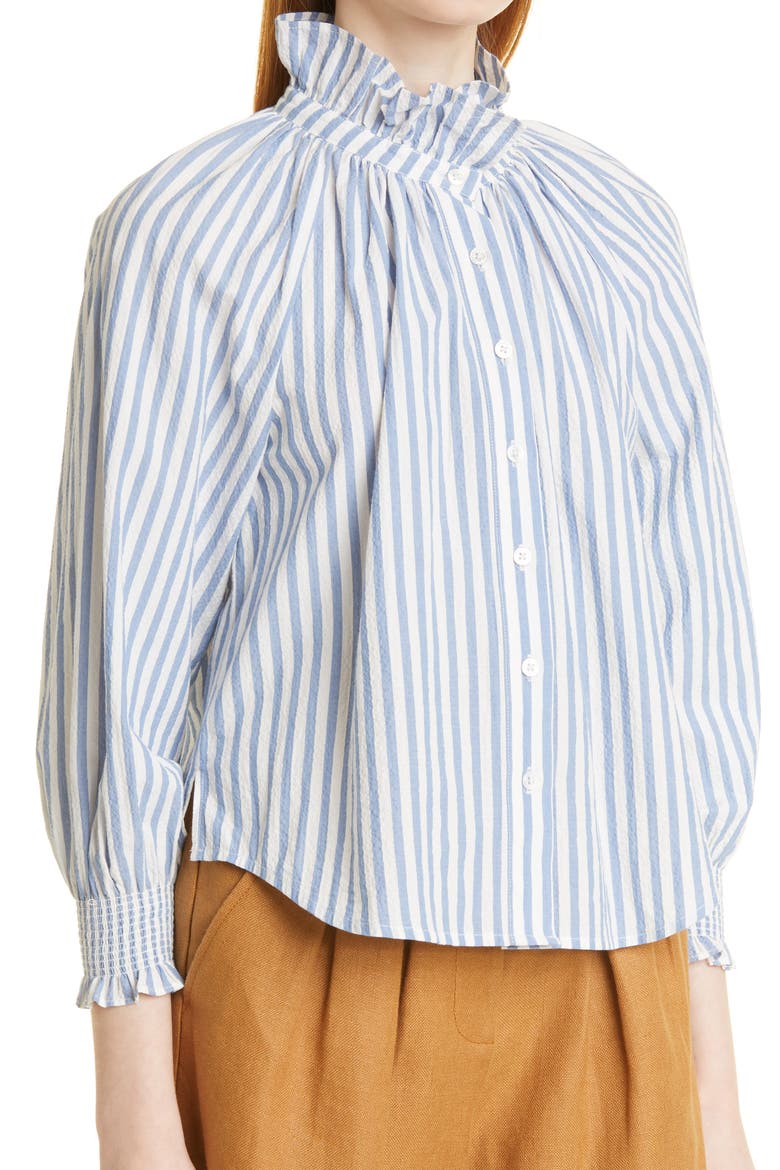 Calisto Ruffle Collar Blouse, Alternate, color, BLUE/ WHITE