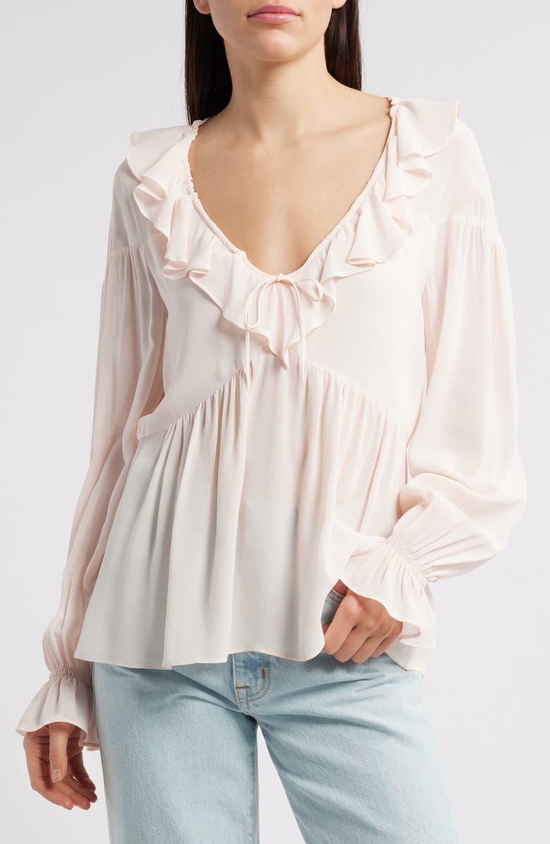 Reformation Wyn Ruffle Shirt, Main, color, Pink