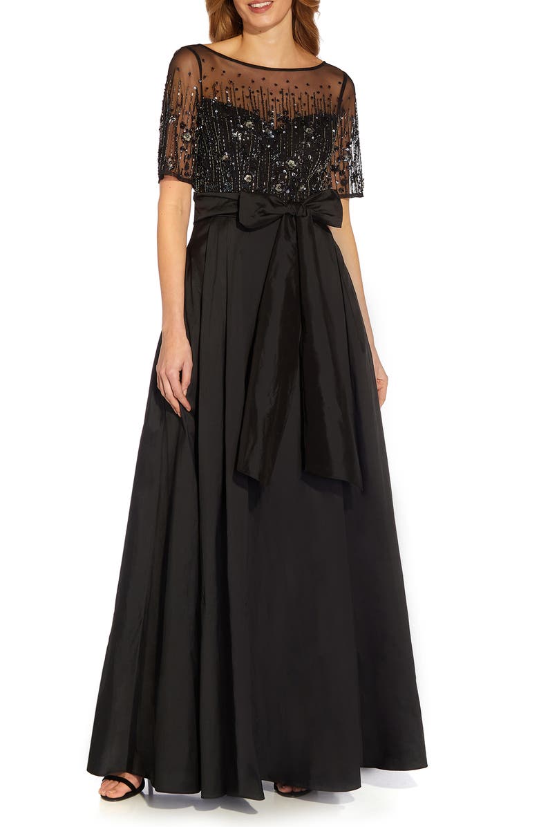 Adrianna Papell Beaded Mesh & Taffeta Ballgown, Main, color,