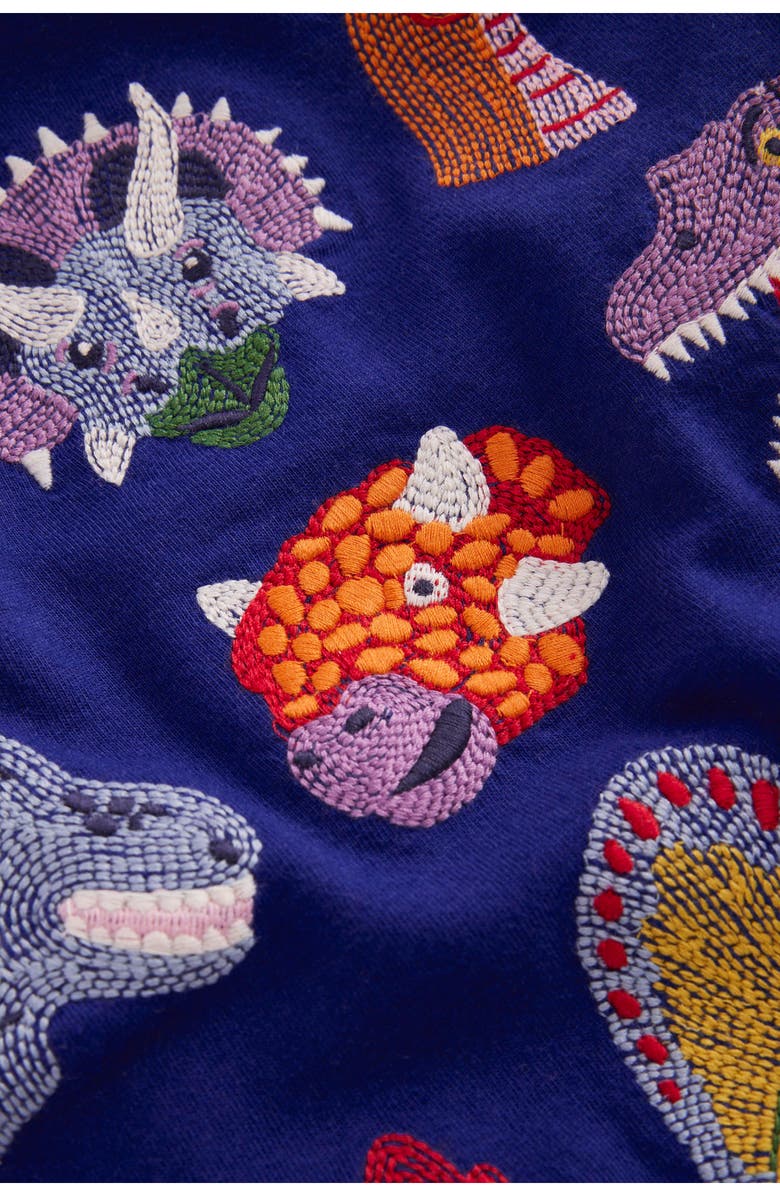 Mini Boden Kids' Dinosaur Embroidered Long Sleeve Cotton T-Shirt, Alternate, color, 