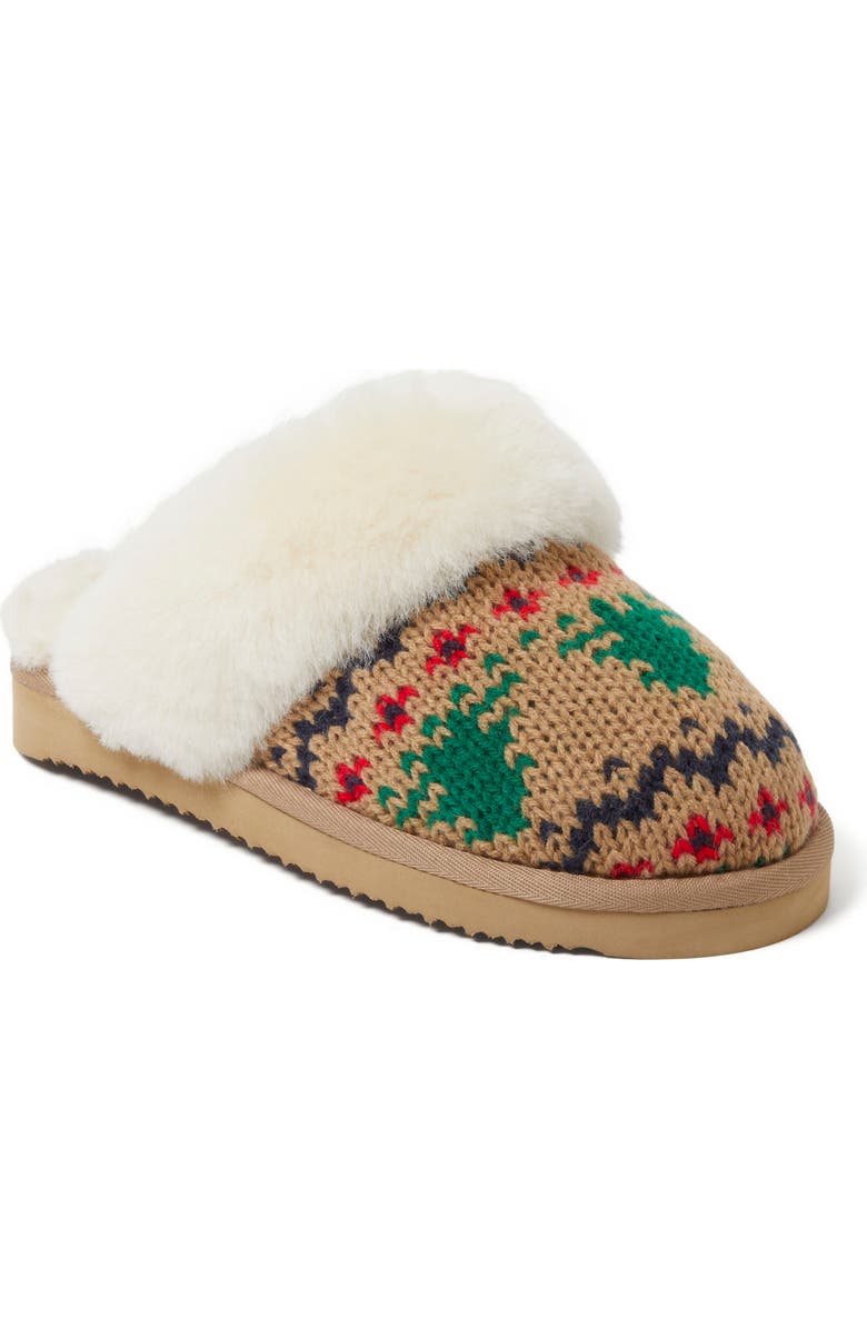 DEARFOAMS Fireside Sydney Holiday Fair Isle Genuine Shearling Scuff Slipper, Main, color,