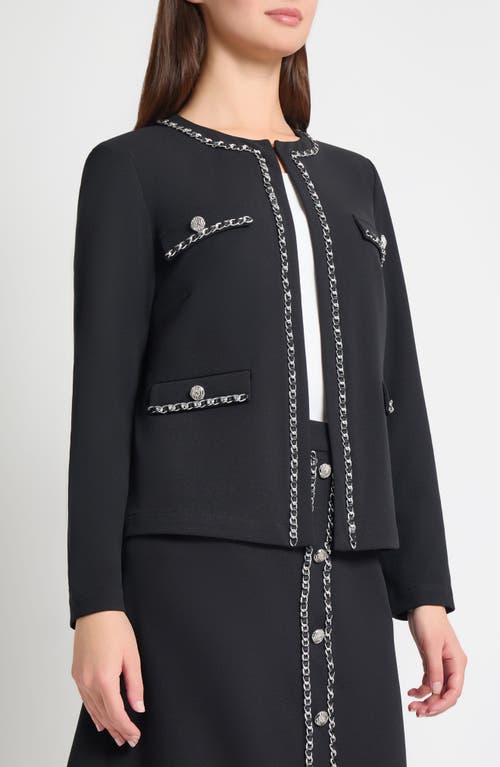 Ming Wang Heritage Fit Chain Trim Deco Crepe Jacket In Black