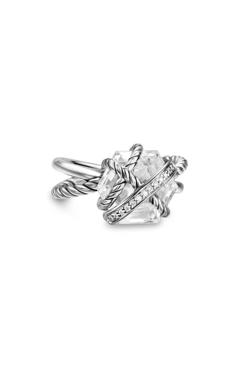 David Yurman Cable Wrap Crystal & Diamond Ring, Alternate, color, Silver Pave