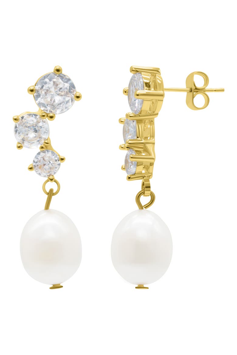 CZ & 9-10mm Freshwater Pearl Drop Earrings, Main, color, GOLD