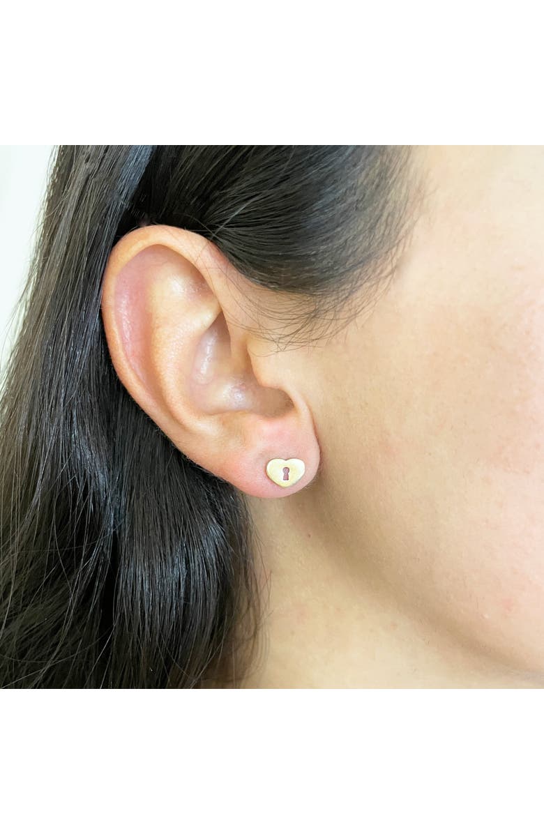 The Lovery Fine Jewelry Gold Heart Padlock Stud Earrings, Alternate, color, Yellow Gold