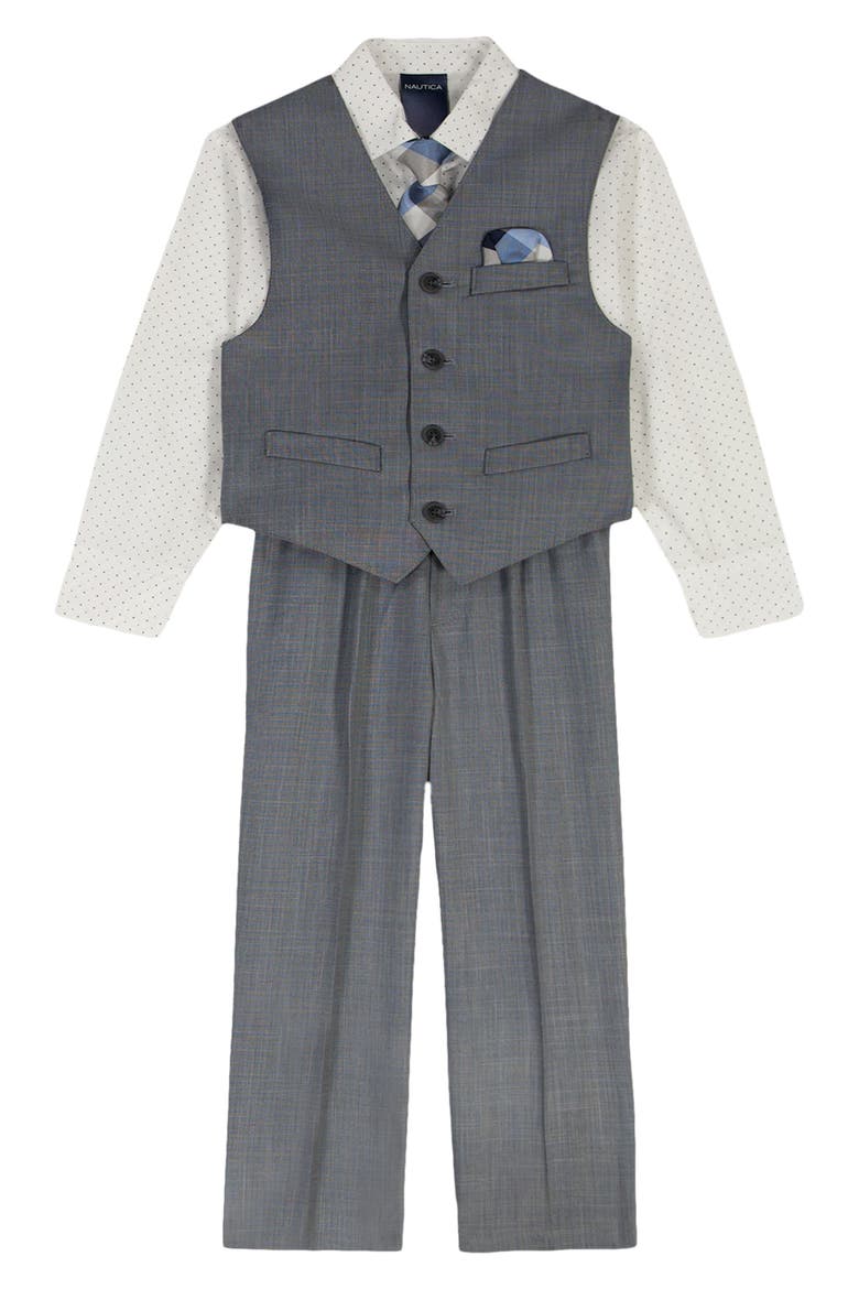 Kids' Button-Up Shirt, Vest, Tie & Pants Set, Main, color, LIGHT GREY