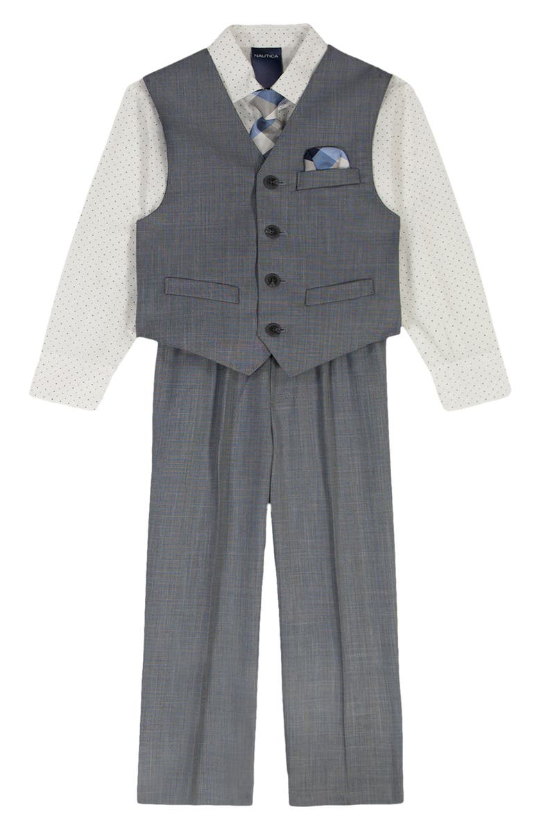 Nautica Kids' Button-Up Shirt, Vest, Tie & Pants Set, Main, color, Light Grey