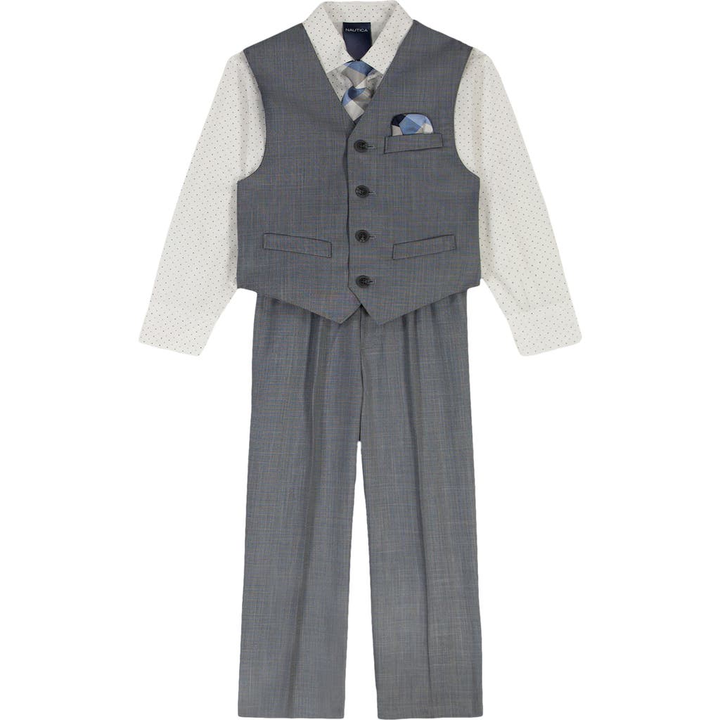 Nautica Kids' Button-up Shirt, Vest, Tie & Pants Set In Gray