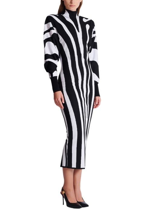 Long Knit Dress With Zebra Intarsia
